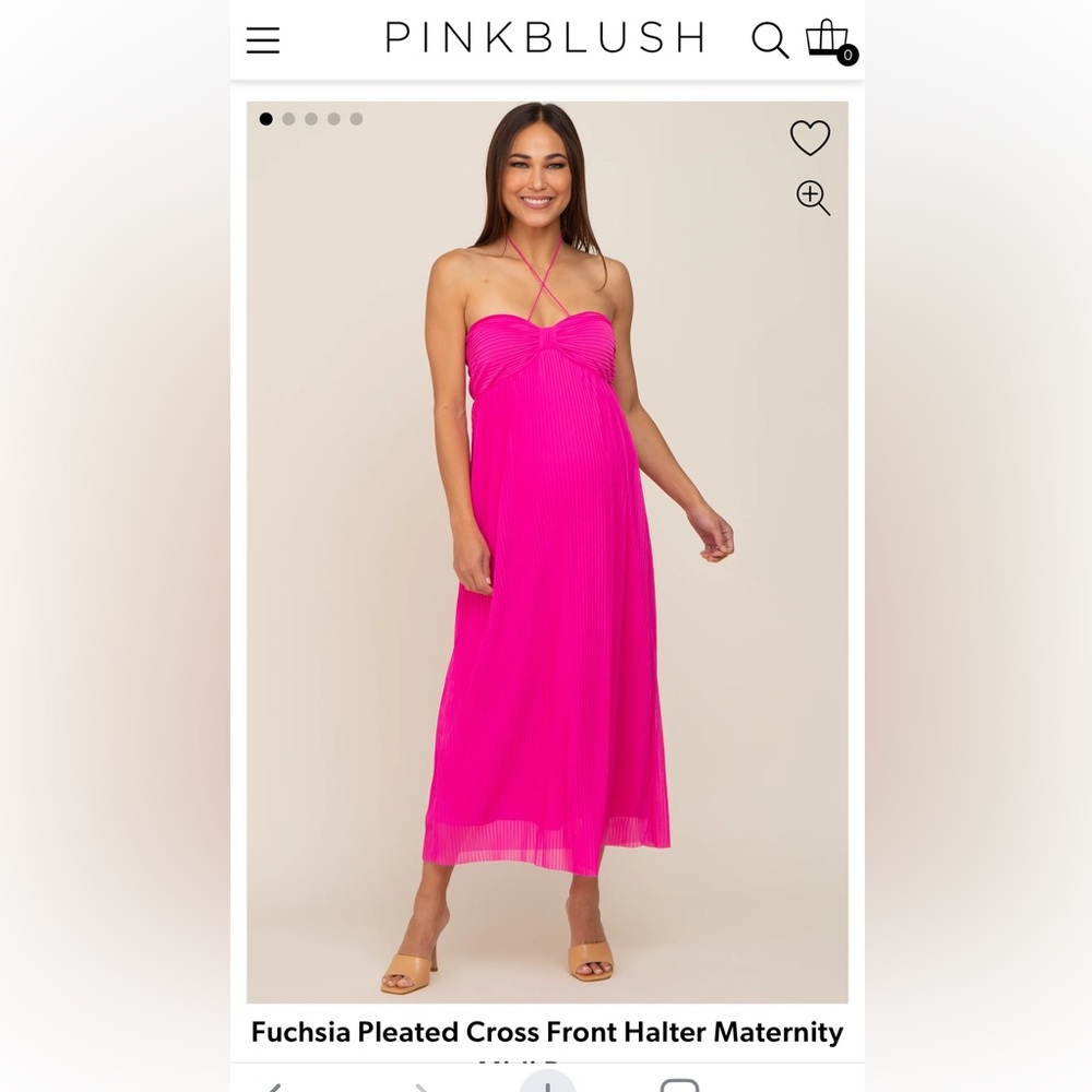 Maternity Fuchsia Pleated Cross Front Halter Midi Dress